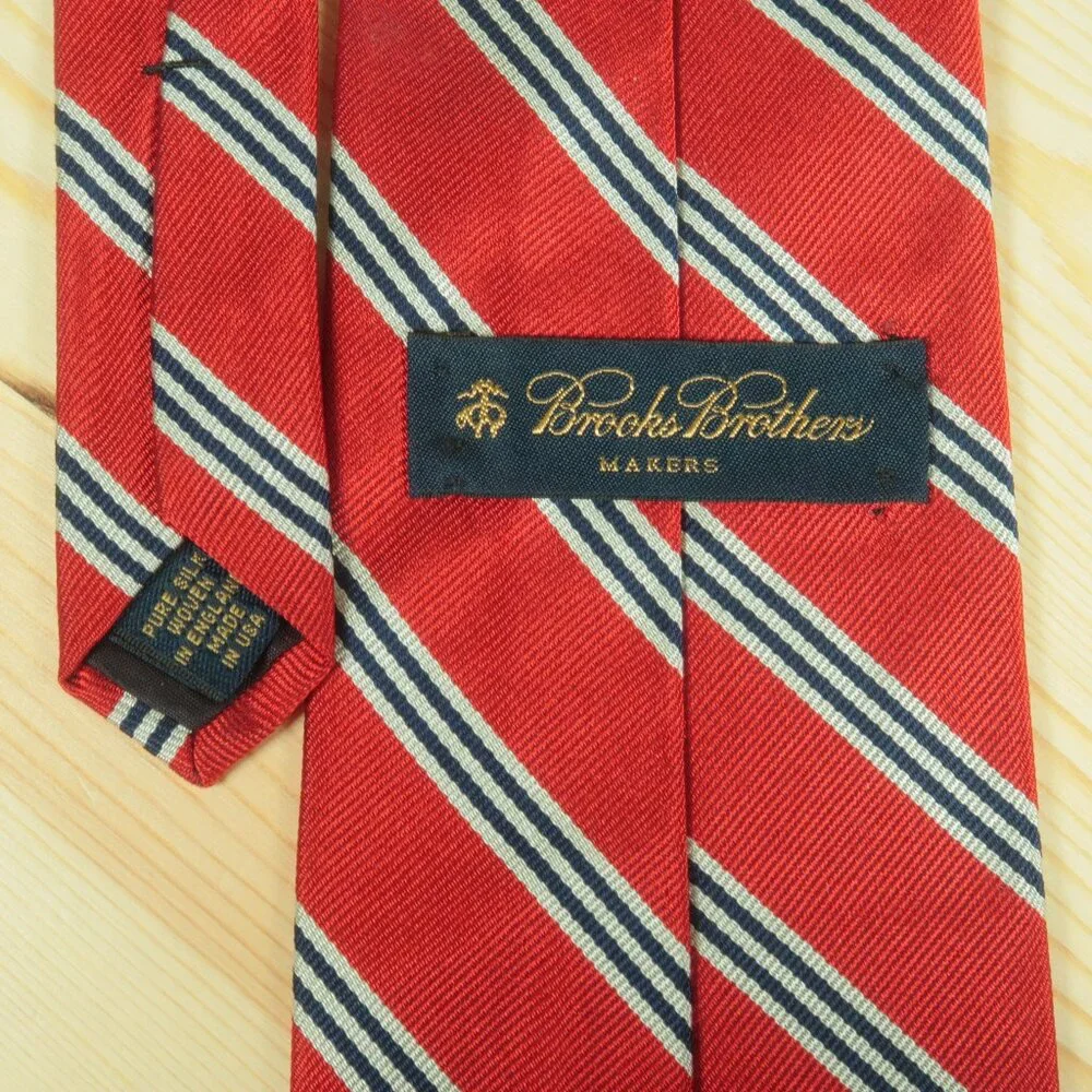 Brooks Brothers Repp Strike Silk TIe Mens Red Blue Silver